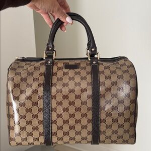 Gucci Beige and Dark Brown Monogram Satchel